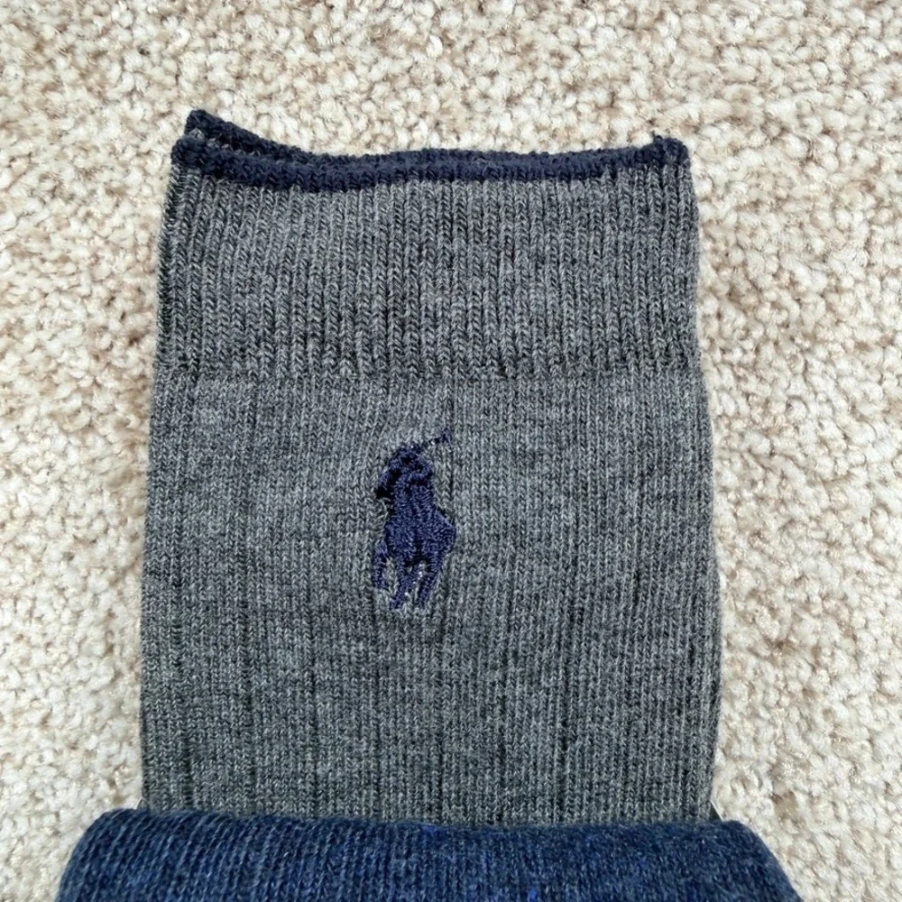 Polo Ralph Lauren Boys 3 Pack Ribbed Crew Socks Navy Gray Charcoal Size 8-9.5